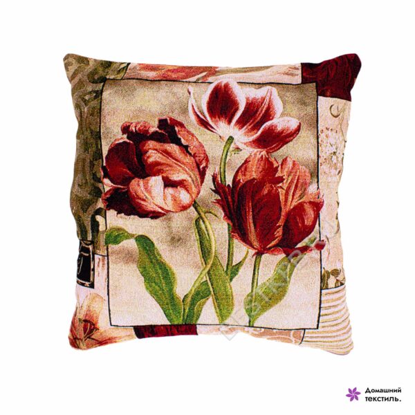 Гобеленовая наволочка для подушки с рисунком тюльпанов